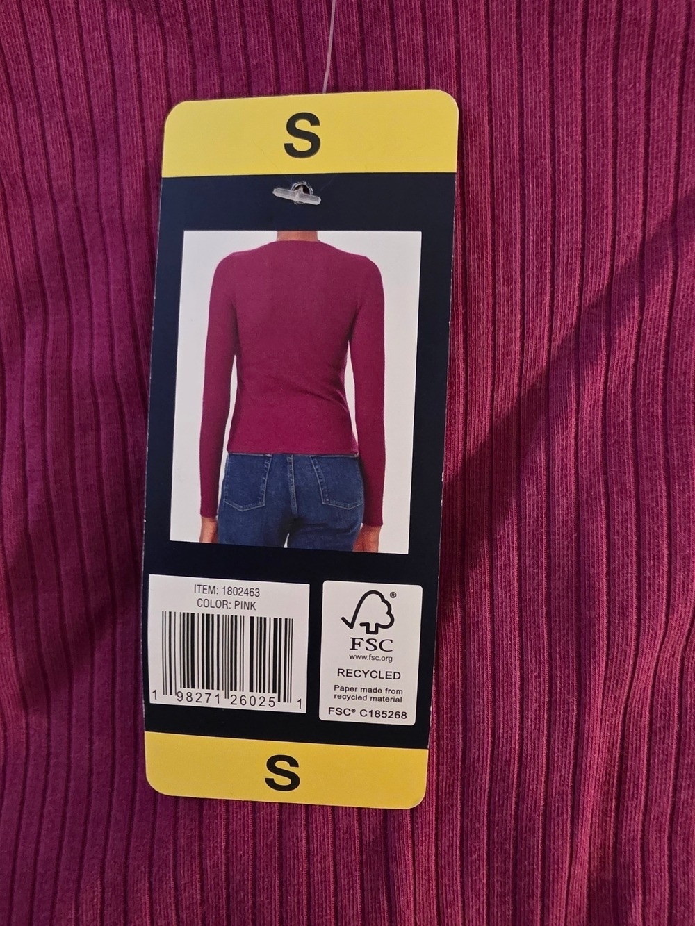Splendid Women's Long Sleeve Ribbed Crew - Raspberry Pink - Picture 5 of 7